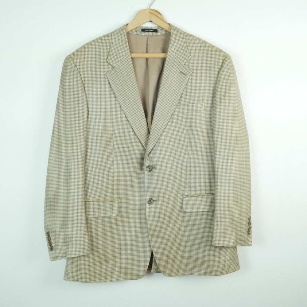 Lauren Ralph Lauren 42R Silk Houndstooth Blazer Jacket Sport Coat Preppy Classic